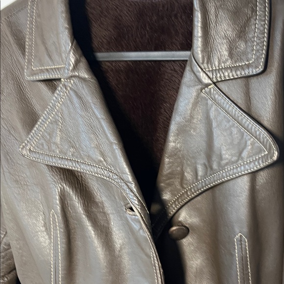 Vintage Olympic Long Leather Coat, Removable Faux Fur Liner - Picture 16 of 16